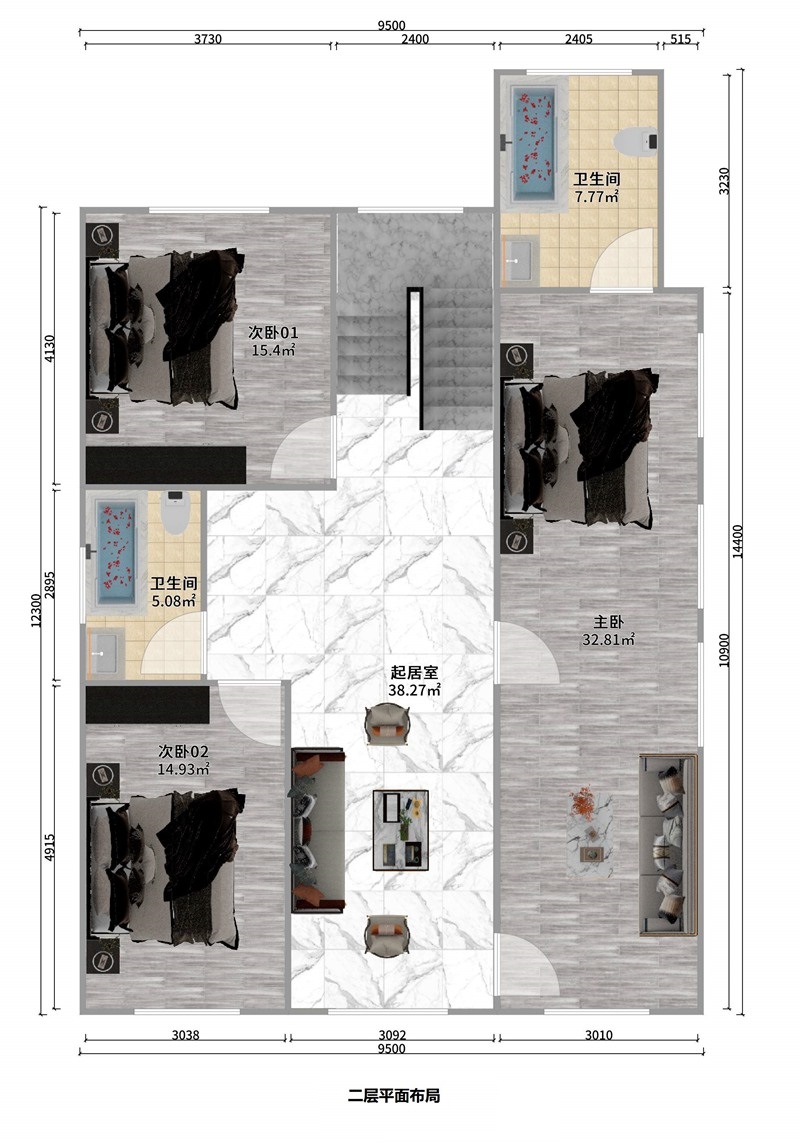 三層中式風(fēng)格輕鋼別墅戶(hù)型+建房配置表【版權(quán)戶(hù)型】(圖3)